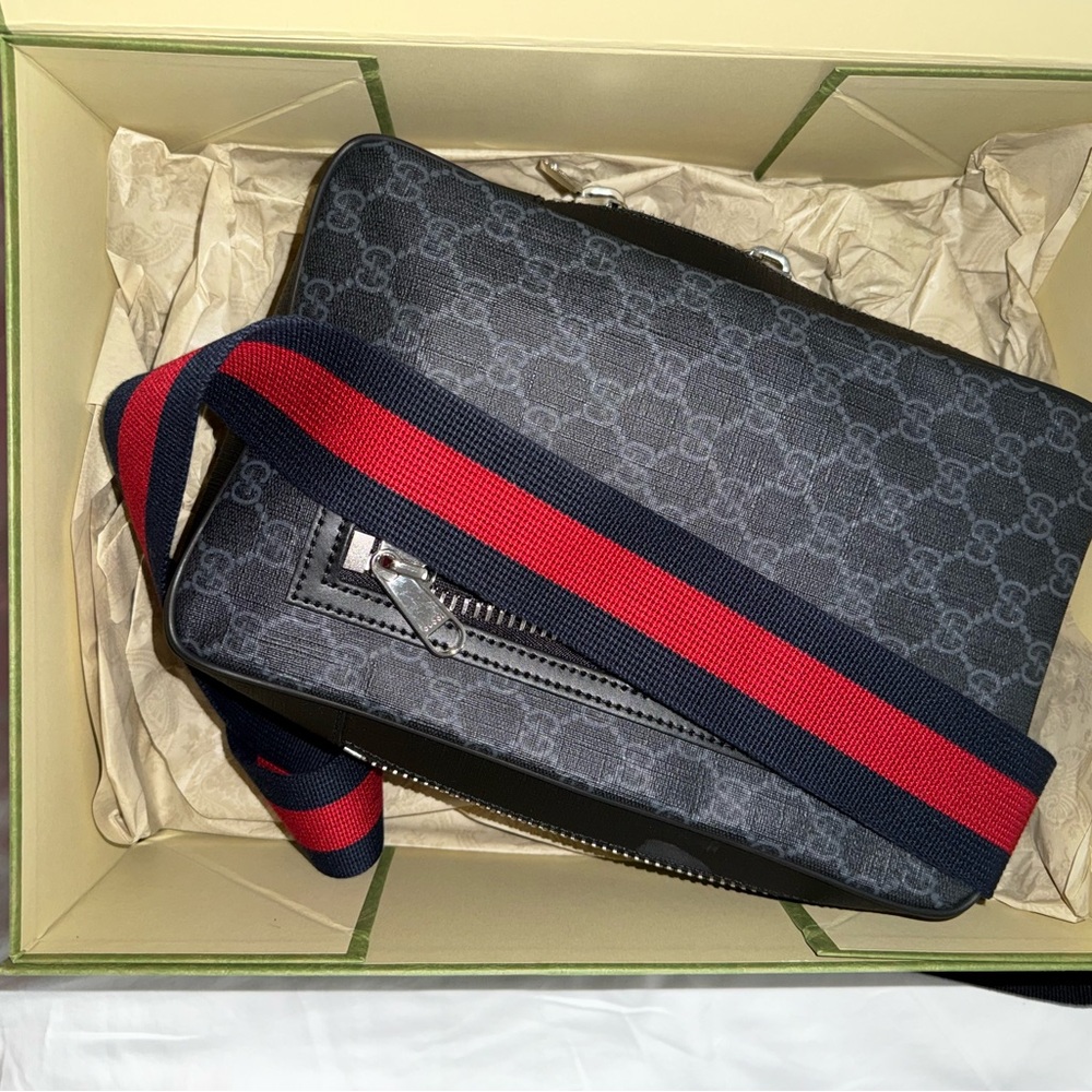 Gucci Black and Red Messenger Bag with Signature Design